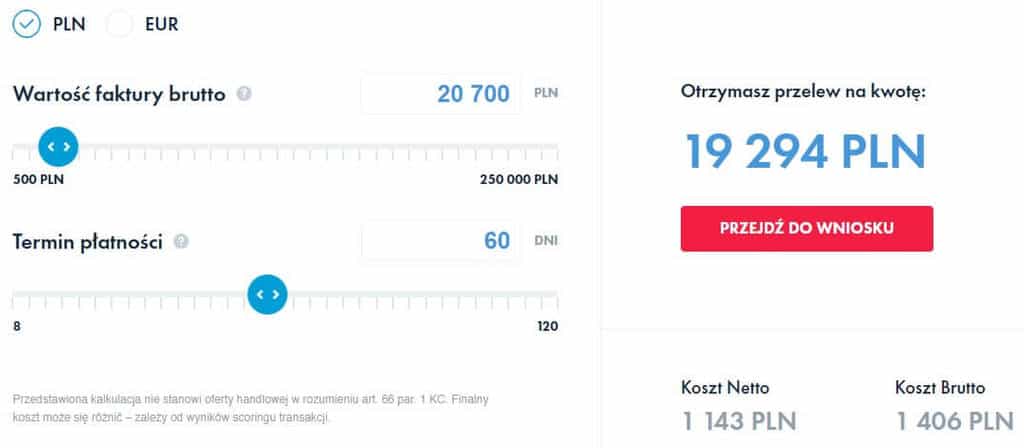 Kalkulator kosztu faktoringu online