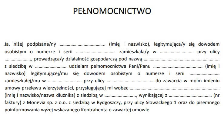 Pełnomocnictwo dla użytkownika platformy faktoringowej