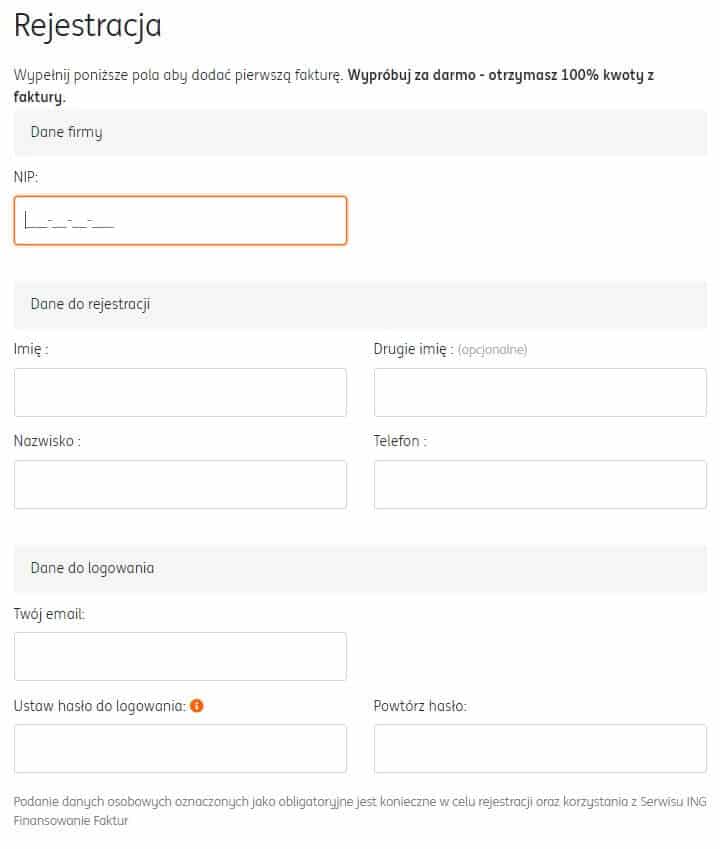 Rejestracja w systemie ING do finansowania faktur