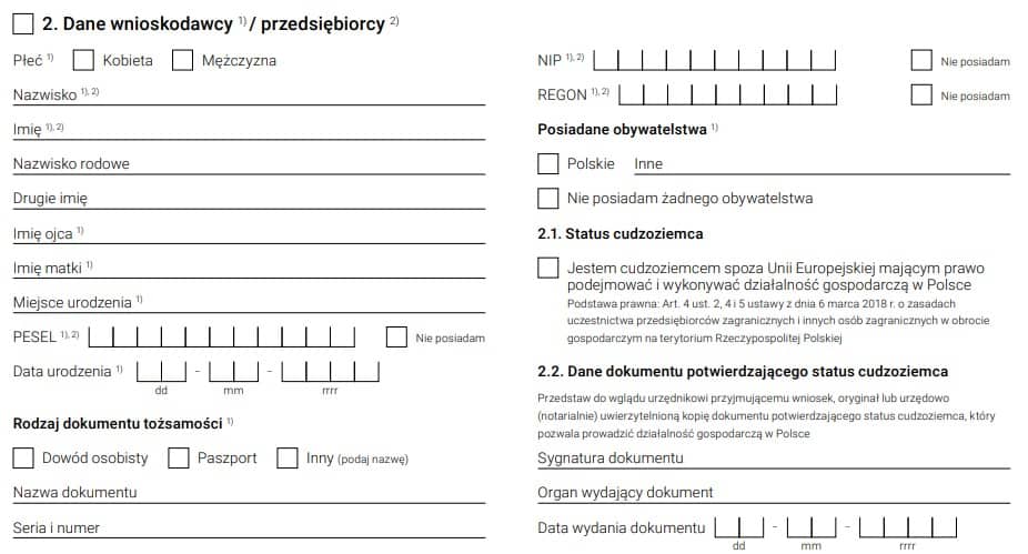 Dane wnioskodawcy w CEIDG-1