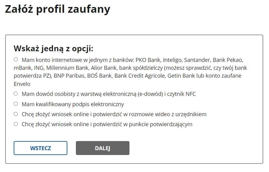 Sposoby założenia Profilu Zaufanego