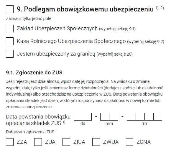 Zgłoszenie do ZUS na CEIDG-1