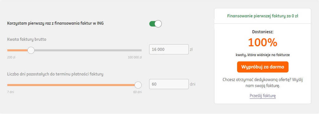 Darmowe finansowanie pierwszej faktury w ING
