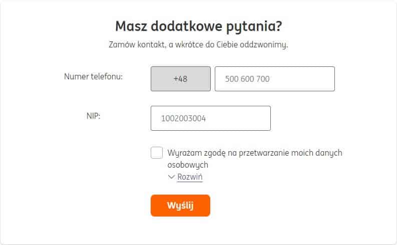 Zamówienie kontaktu w ING Finansowanie Faktur