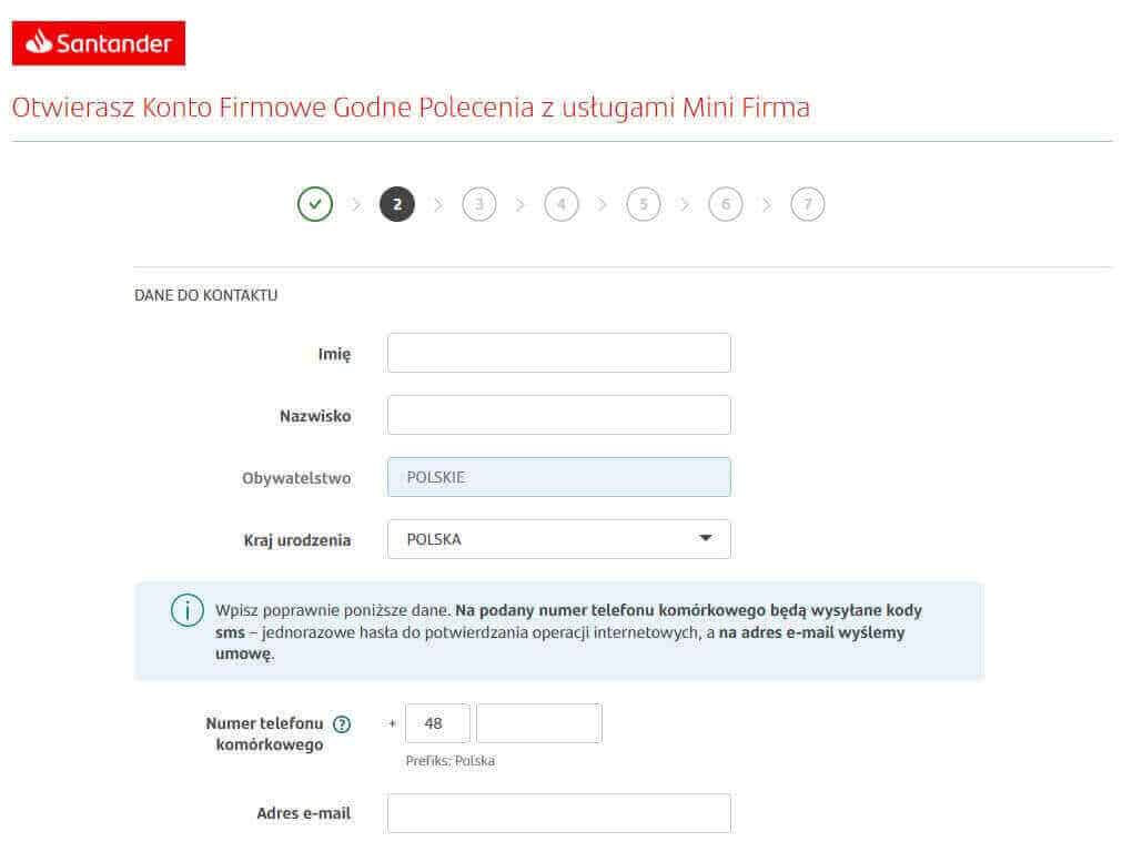 Wniosek online o założenie konta firmowego w Santanderze