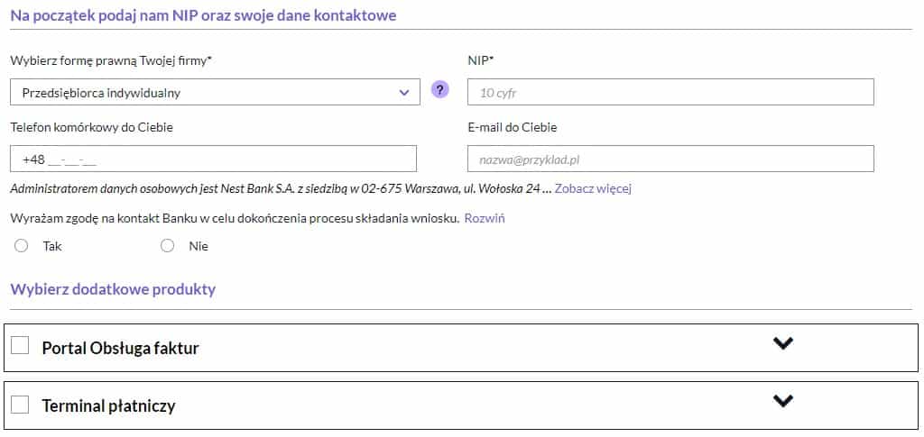 Wniosek o konto firmowe w Nest Banku