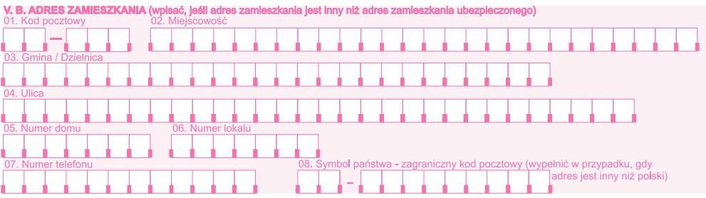 Druk ZCNA - adres zamieszkania V B