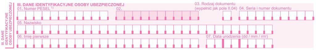 Druk ZCNA - dane identyfikacyjne osoby ubezpieczonej