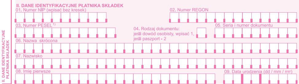 Druk ZCNA - dane identyfikacyjne płatnika składek