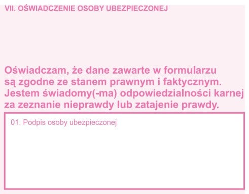 Druk ZCNA - oświadczenie osoby ubezpieczonej