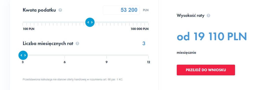 Koszt rozłożenia podatku na raty w PragmaGO