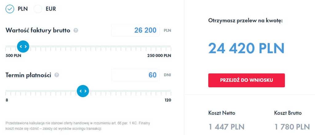 Koszt sfinansowania faktury w PragmaGO