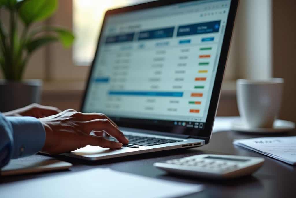 laptop z tabelą na ekranie